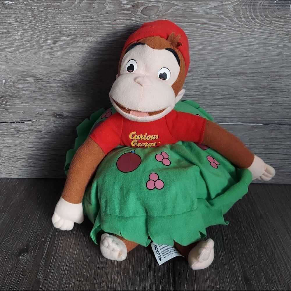Kellytoy HOLIDAY CURIOUS GEORGE W/ WREATH 15" Plush STUFFED ANIMAL Toy